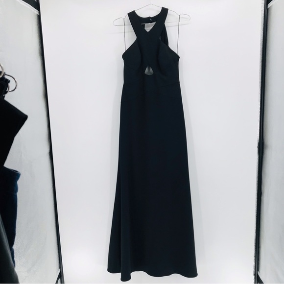 Aidan Mattox Scuba Crepe Cutout Open Back Gown in Black Size 6 - Picture 3 of 14